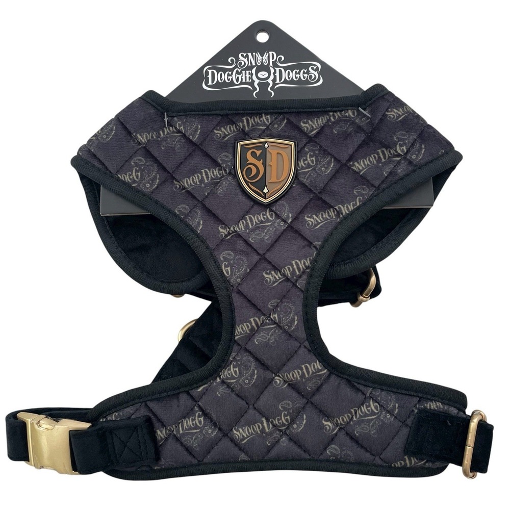 Snoop Doggie Doggs Premium Pet Quilted Harness Black Gold LARGE NEW